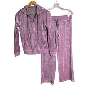 New York & Company Y2K Velour Hooded Full Zip Jacket Straight Leg Pants Track Su